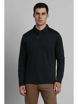 Simon Carter - Men Solid Black Full Sleeves Polo T-shirt