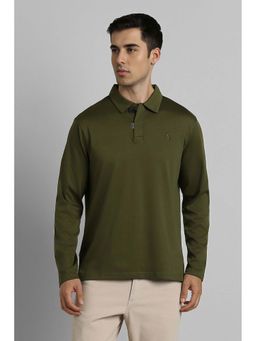 Simon Carter - Men Solid Olive Full Sleeves Polo T-shirt
