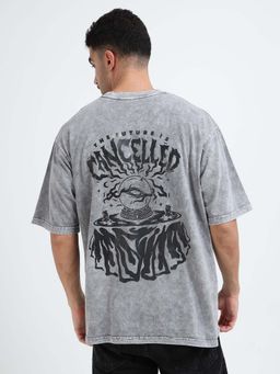 RHINO CULT - Men Grey Acid Wash Graphic Printed T-shirt