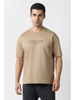 Van Heusen - Men Beige Typography Printed Crew Neck T-shirt