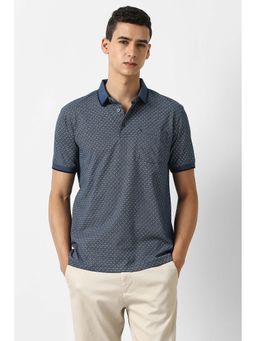 Van Heusen - Men Navy Blue Printed Polo Neck T-shirt