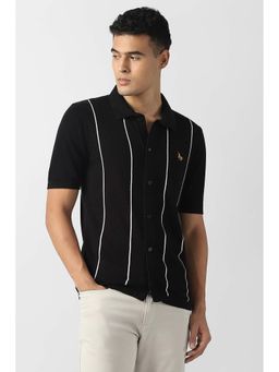 Van Heusen - Men Black Stripes Collar Neck Shirt