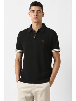 Van Heusen - Men Black Textured Polo Neck T-shirt