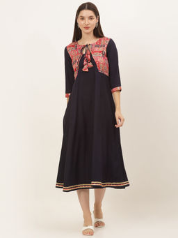 Laado - Women Black Rayon Fit & Flare Dress