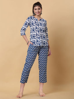 Laado - Women Floral Printed Pure Cotton Lounge Blue (Set of 2)