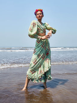 Gopi Vaid - Donna Frill Skirt With Wrap Shirt (Set of 2)