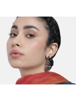 Laida - Silver-Oxidised Ruby Green Drop Earrings