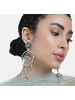 Laida - Silver-Oxidised Chain Hanging Earrings