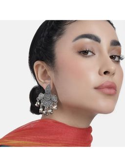 Laida - Silver Oxidised Contemporary Earrings
