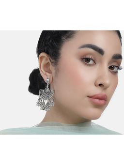 Laida - Silver-Oxidised Four Hanging Jhumka Earrings