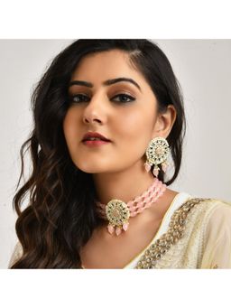 Laida - Gold Plated Stone Studded Pink Choker Set