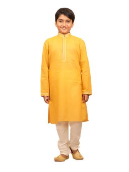 Manyavar - Boys Light Orange Blended Cotton Plain Kurta Pajama (set Of 2)