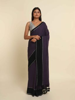 Suta - Purple Solid Cotton Blend Saree