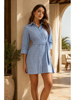 Trend Arrest - Blue Striped Shirt Mini Dress