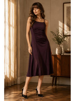 Trend Arrest - Wine Women Centre Gathers Midi Dress