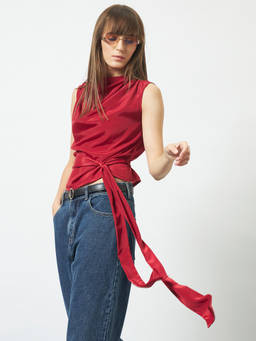Trend Arrest - Women Cowl Neck Top with Belt