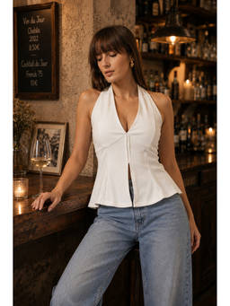 Trend Arrest - White Halter Neck Peplum Top
