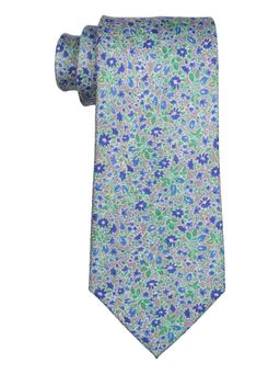 The Tie Hub - Grey with Blue Floral 100 Perc Silk Necktie