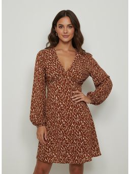 Twenty Dresses by Nykaa Fashion - Womens Crepe Floral Full Sleeve Brown Dress