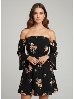 Twenty Dresses by Nykaa Fashion - Womens Poly Rayon Floral Smoky Black Dress
