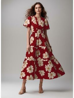 Twenty Dresses by Nykaa Fashion - Womens Poly Rayon Floral Red Dress