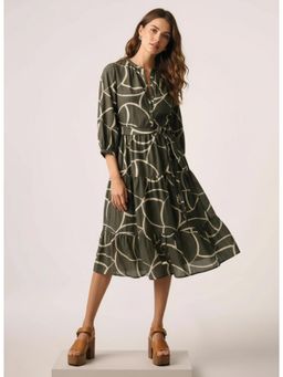 Twenty Dresses by Nykaa Fashion - Womens Rayon Blend Abstract Green Dress with Belt