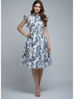 Twenty Dresses by Nykaa Fashion - Womens Rayon Blend Floral Grey Dress with Belt