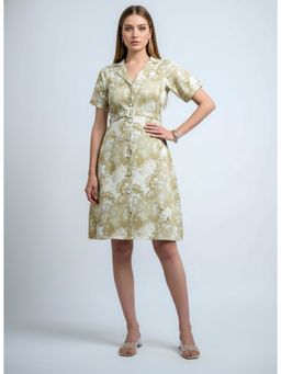Twenty Dresses by Nykaa Fashion - Womens Polyester Crepe Abstract Olive Dress with Belt