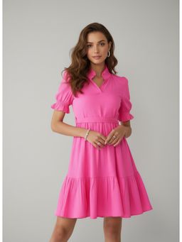 Twenty Dresses by Nykaa Fashion - Womens Bright Pink Ruffle Sleeve Mini Dress with Belt