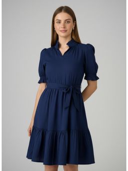 Twenty Dresses by Nykaa Fashion - Womens Navy Blue Ruffle Sleeve Mini Dress with Belt