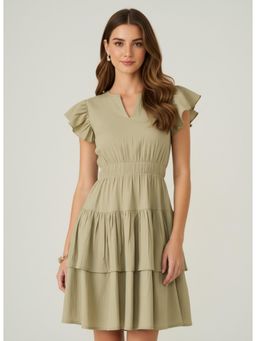 Twenty Dresses by Nykaa Fashion - Womens Olive Tiered Fit & Flare Dress
