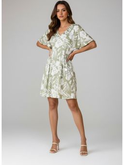 Twenty Dresses by Nykaa Fashion - Womens Sage Green Floral Fit & Flare Mini Dress