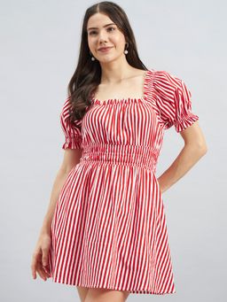 Twenty Dresses by Nykaa Fashion - Womens Red Stripes Cotton Fit & Flare Short Dress