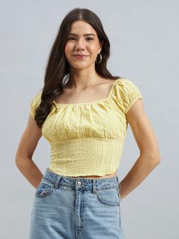 Twenty Dresses by Nykaa Fashion - Womens Poly Crepe Yellow Square Neck Crop Top