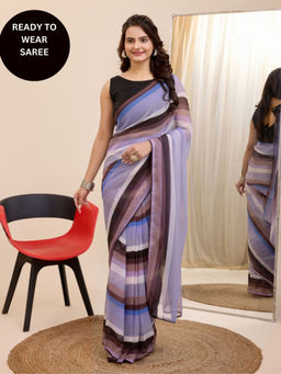 VAIRAGEE - Rakul Multi-Color Stripes Pre-Draped Saree with Unstitched Blouse