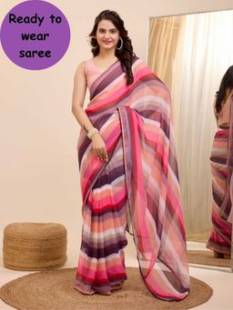 VAIRAGEE - Rakul Multi-Color Stripes Pre-Draped Saree with Unstitched Blouse