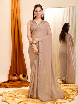 VAIRAGEE - Surbhi Beige Soft Organza Embellished Saree with Unstitched Blouse