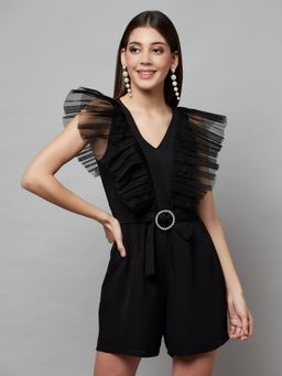 Attic Salt - Black Solid-Plain Wings Play Suit