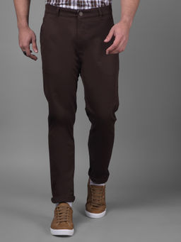 CRIMSOUNE CLUB - Mens Solid Brown Chinos Trousers