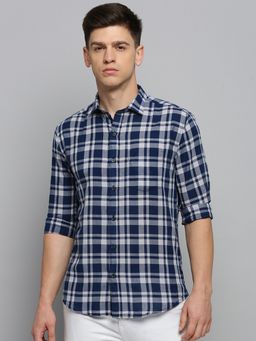 SHOWOFFFF - Mens Spread Collar Checked Blue Classic Shirt