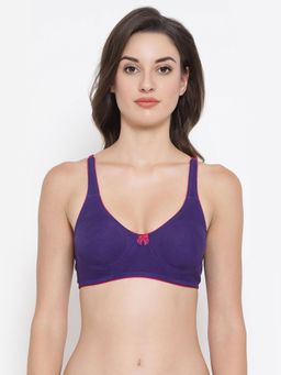 Clovia - Cotton Rich Solid Non-Padded Demi Cup Wire Free T-shirt Bra - Dark Purple