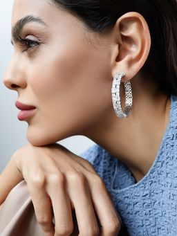 Shaze - Enigma White Stone Studded Hoop Earrings