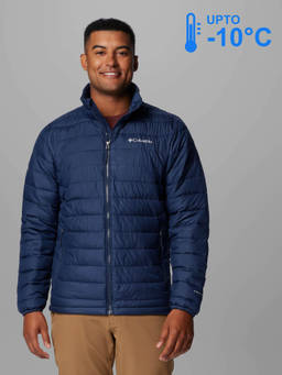 Columbia - Men Blue Omni-Heat Reflective Powder Lite II Winter Sports Down Jacket