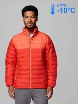 Columbia - Men Orange Omni-Heat Reflective Powder Lite II Winter Sports Down Jacket