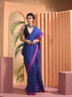 Beatitude - Blue Cotton Woven Saree with Unstitched Blouse