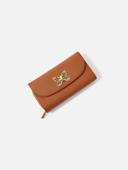 Accessorize London - Women's Faux Leather Brown Butterfly Large Profile Wallet Purse