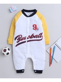 Bumzee - White & Yellow Boys Full Sleeves Trendy Sleepsuit