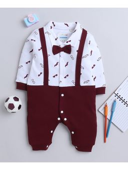 Bumzee - Maroon & White Boys Full Sleeves Trendy Sleepsuit