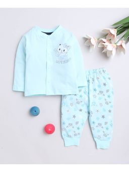 Bumzee - Powder Blue Baby Girls Full Sleeves Jabla & Pyjama (Set of 2)