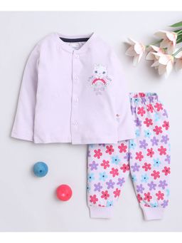 Bumzee - Lavender Baby Girls Full Sleeves Jabla & Pyjama (Set of 2)